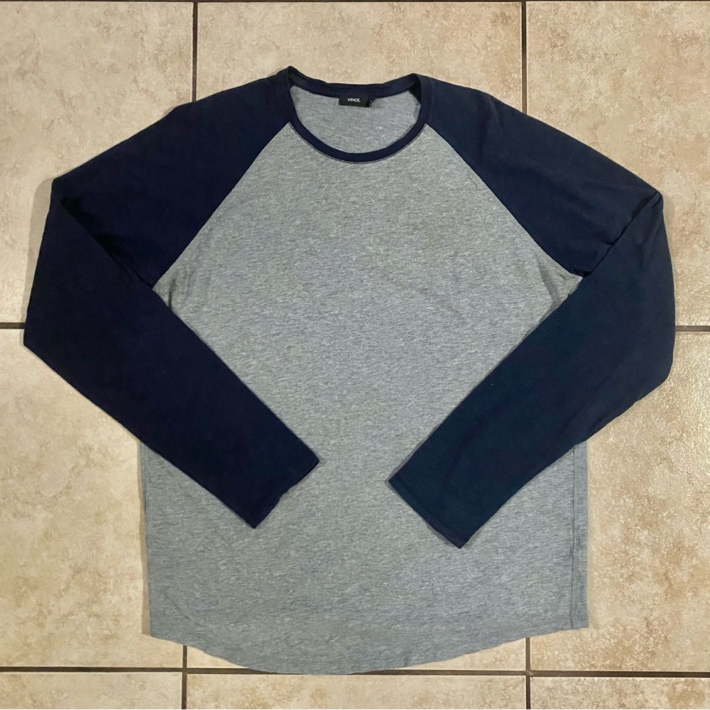 Vince Gray and Navy Blue Long Sleeve Shirt